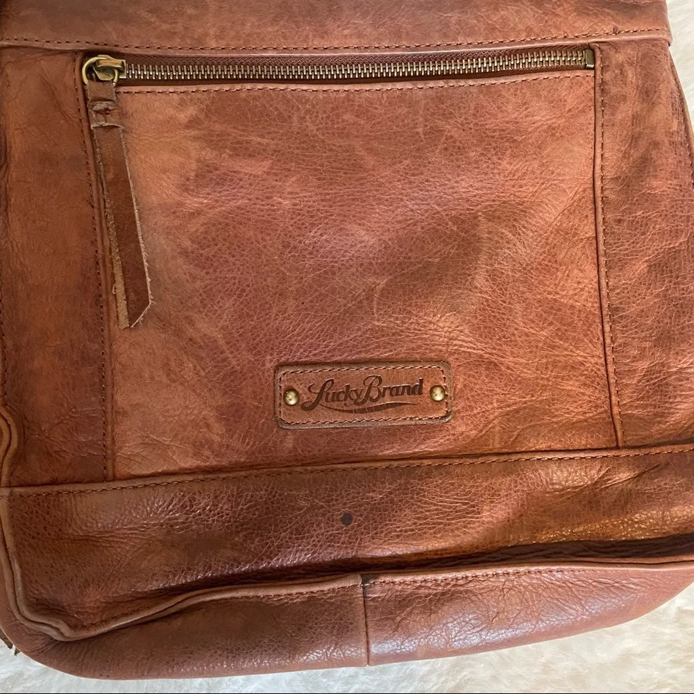 Lucky Brand Dixie Crossbody Bag Brown Distressed Leather Studded Handbag Purse - Picture 8 of 10
